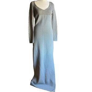 1960s VINTAGE | Unique Light Blue and Gold Knit Long Sleeve Gown | Aprox Small